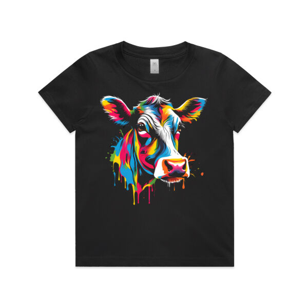 Vibrant Colorful Paint Splatter | Cow - Kids T-Shirt Thumbnail