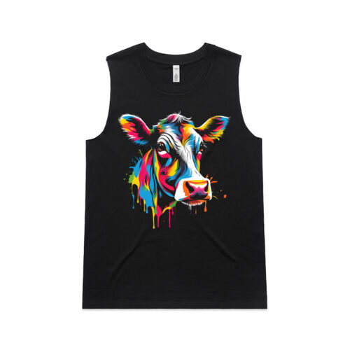 Vibrant Colorful Paint Splatter | Cow - Womens Upside Tank Thumbnail