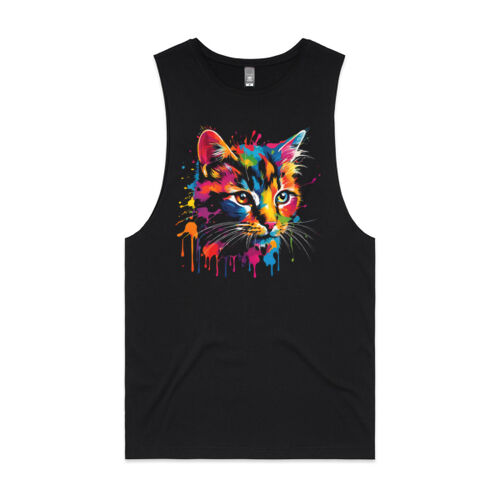 Vibrant Colorful Paint Splatter | Cat - Mens Barnard Tank Thumbnail