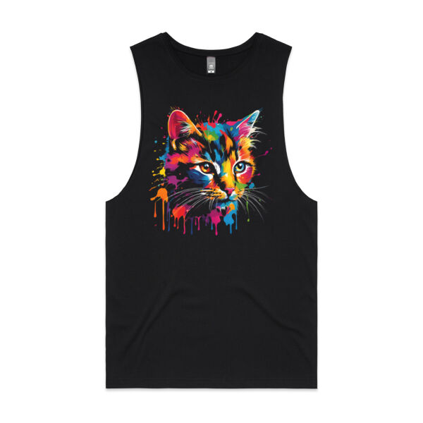Vibrant Colorful Paint Splatter | Cat - Mens Barnard Tank Thumbnail