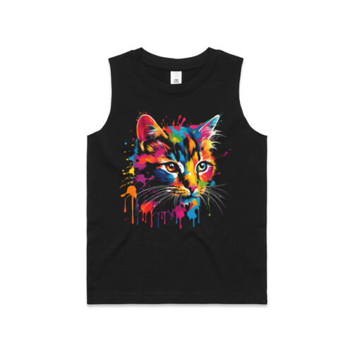 Vibrant Colorful Paint Splatter | Cat - Kids Barnard Tank Thumbnail