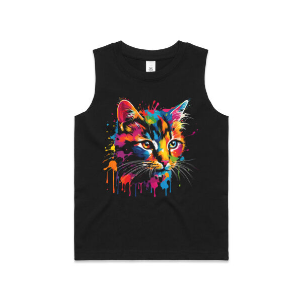 Vibrant Colorful Paint Splatter | Cat - Kids Barnard Tank Thumbnail