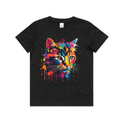 Vibrant Colorful Paint Splatter | Cat - Kids Youth T-Shirt Thumbnail
