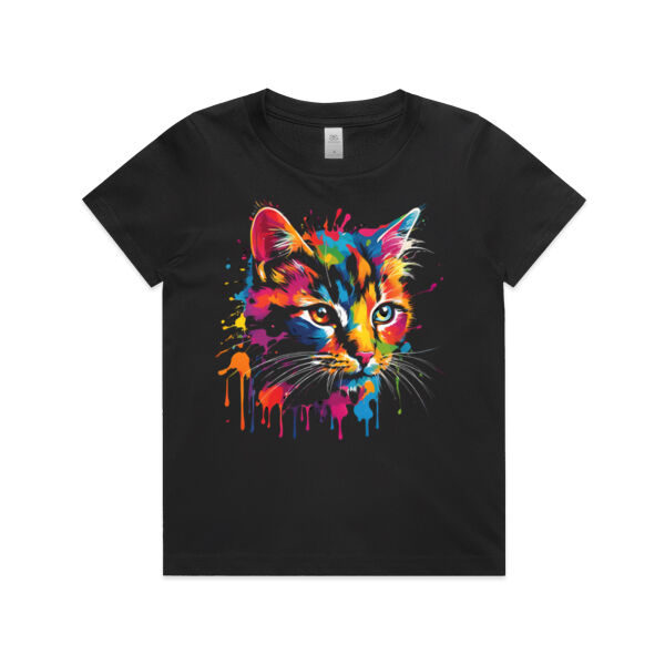 Vibrant Colorful Paint Splatter | Cat - Kids Youth T-Shirt Thumbnail