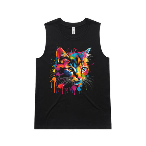 Vibrant Colorful Paint Splatter | Cat - Womens Upside Tank Thumbnail