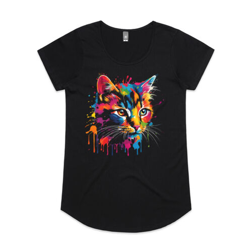 Vibrant Colorful Paint Splatter | Cat - Womens Mali T-Shirt Thumbnail