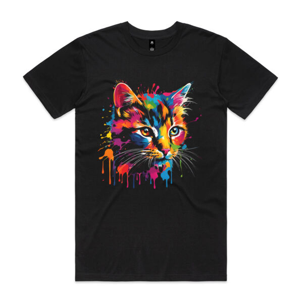 Vibrant Colorful Paint Splatter | Cat - Mens Staple T-Shirt Thumbnail