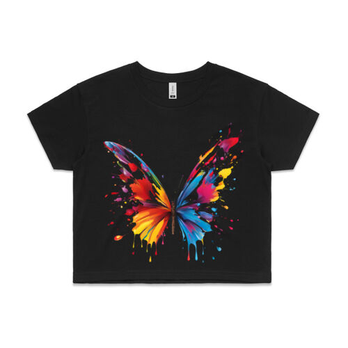 Vibrant Colorful Paint Splatter | Butterfly - Womens Crop T-Shirt Thumbnail