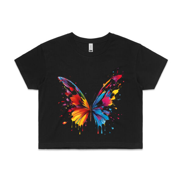 Vibrant Colorful Paint Splatter | Butterfly - Womens Crop T-Shirt Thumbnail