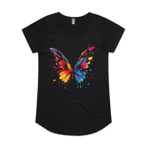 Vibrant Colorful Paint Splatter | Butterfly - Womens Mail T-Shirt Thumbnail
