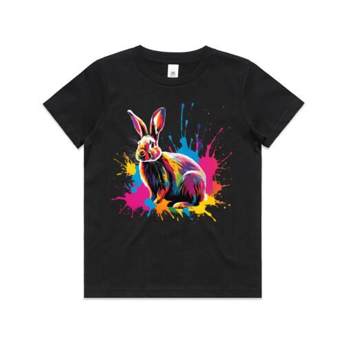 Vibrant Colorful Paint Splatter | Bunny Rabbit - Kids T-Shirt Thumbnail