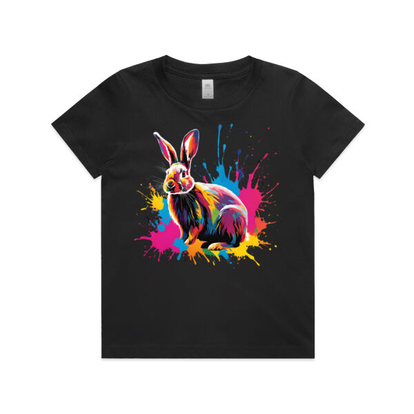Vibrant Colorful Paint Splatter | Bunny Rabbit - Kids T-Shirt Thumbnail