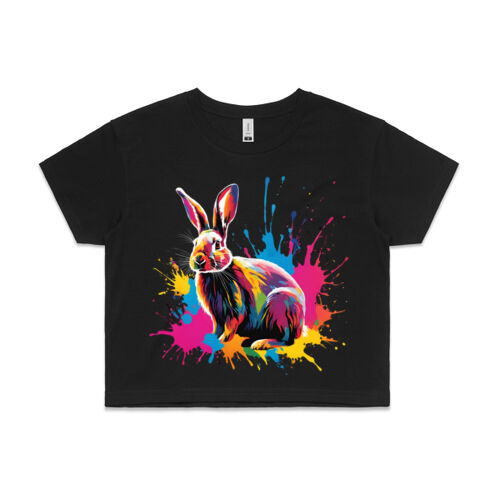 Vibrant Colorful Paint Splatter | Bunny Rabbit - Womens Crop T-Shirt Thumbnail