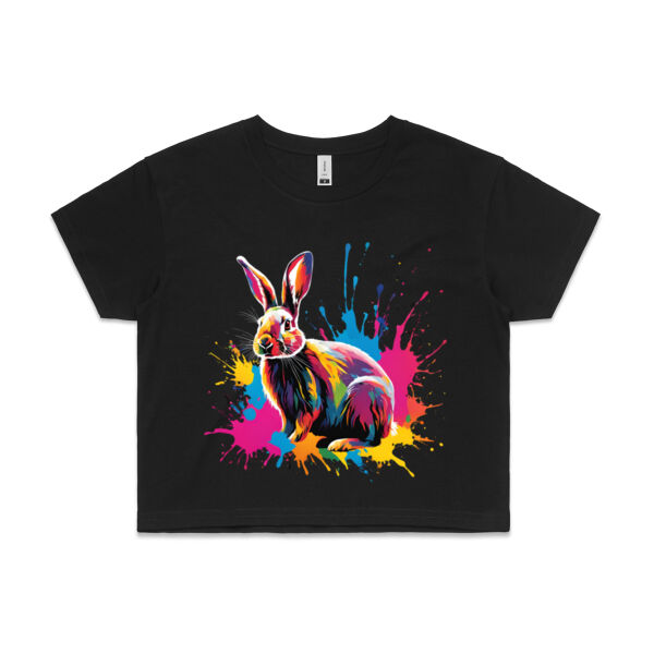 Vibrant Colorful Paint Splatter | Bunny Rabbit - Womens Crop T-Shirt Thumbnail
