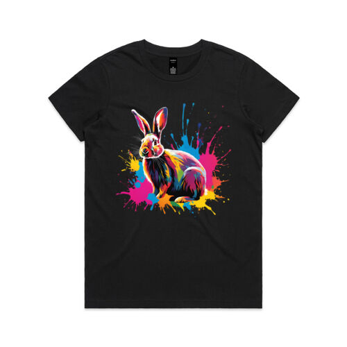 Vibrant Colorful Paint Splatter | Bunny Rabbit - Womens Maple T-Shirt Thumbnail