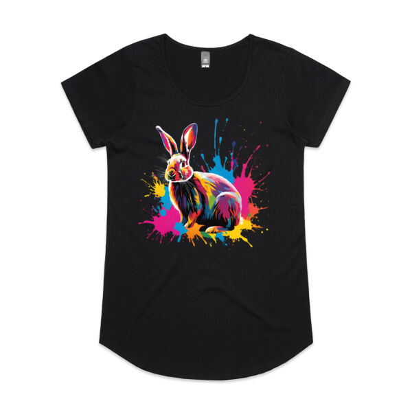 Vibrant Colorful Paint Splatter | Bunny Rabbit - Womens Mali T-Shirt Thumbnail