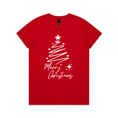 Merry Christmas | Festive Christmas Tree - Womens Maple T-Shirt Thumbnail