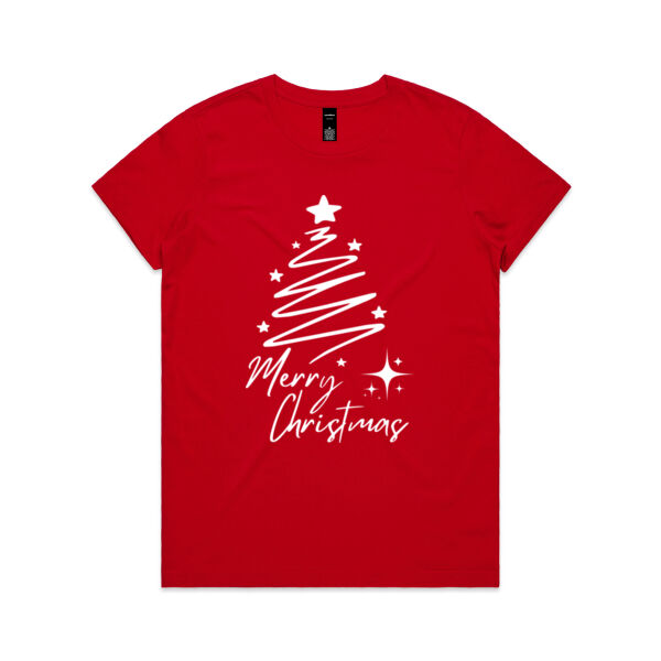 Merry Christmas | Festive Christmas Tree - Womens Maple T-Shirt Thumbnail